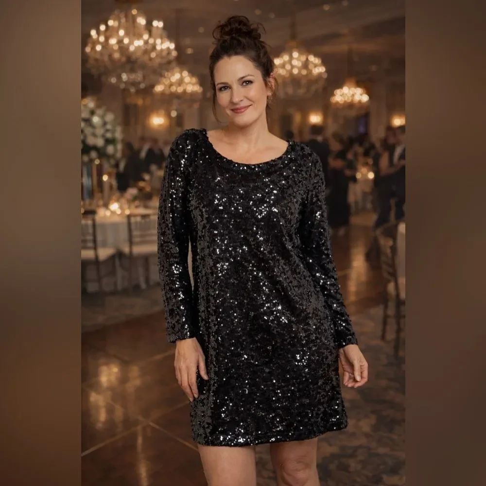 Edge by Jen Rade Black Sequin Long Sleeve Dress – Size 8